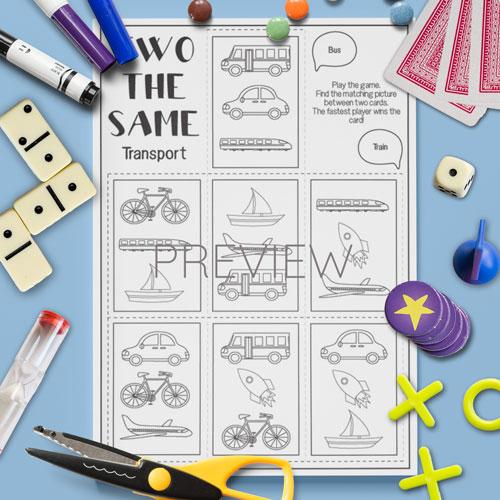 ESL English Transport Two The Same Card Game Activity Worksheet