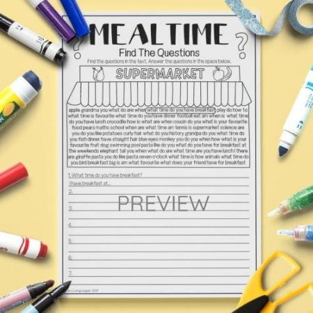 ESL English Food Mealtimes Find The Questions Activity Worksheet