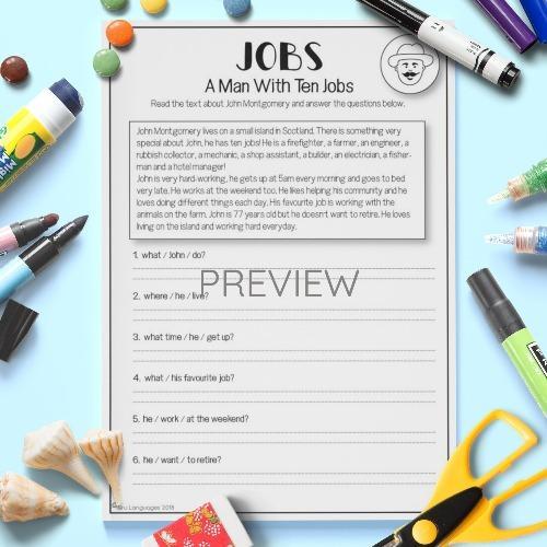 ESL English Jobs Reading Activity Worksheet