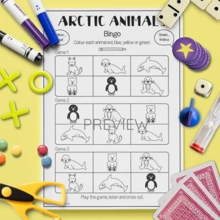 ESL English Arctic Animals Bingo Game Activity Worksheet