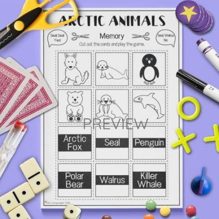 ESL English Arctic Animals Memory Game Activity Worksheet