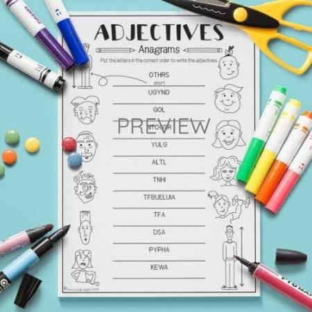 ESL English Adjectives Anagrams Activity Worksheet