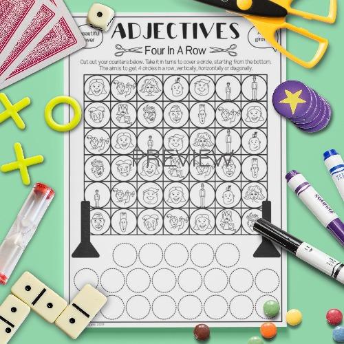 ESL English Adjectives Four In A Row Game Activity Worksheet