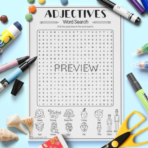 ESL English Adjectives Word Search Activity Worksheet