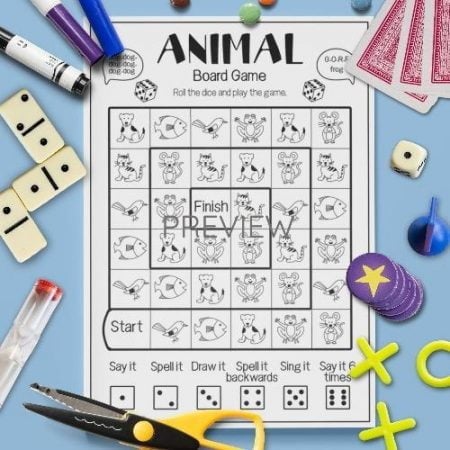 ESL English Animals Board Game Activity Worksheet