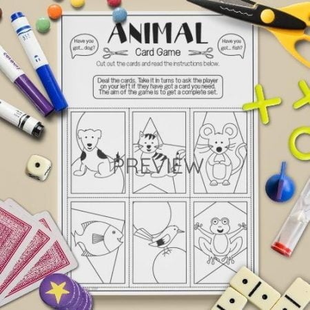 ESL English Animals Card Game Activity Worksheet