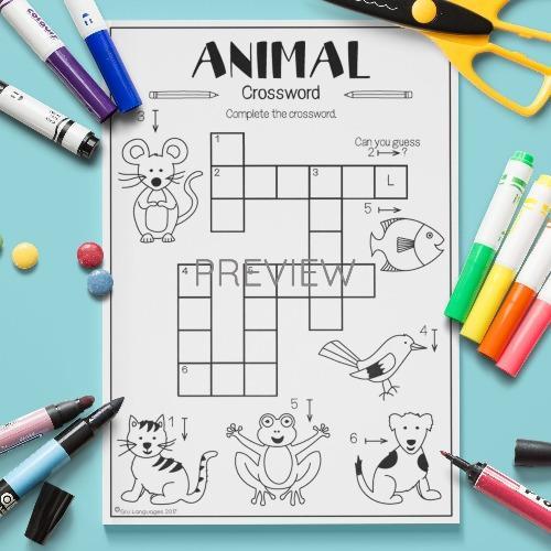 ESL English Animals Crossword Activity Worksheet