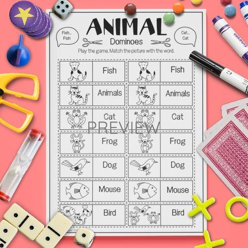 Animals | Dominoes Card Game | Fun ESL Worksheet For Kids