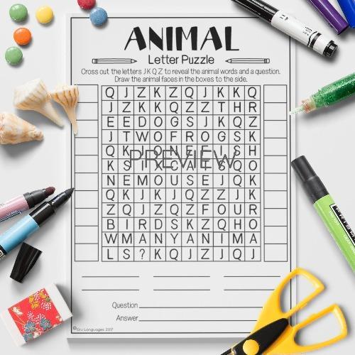 ESL English Animals Letter Puzzle Activity Worksheet