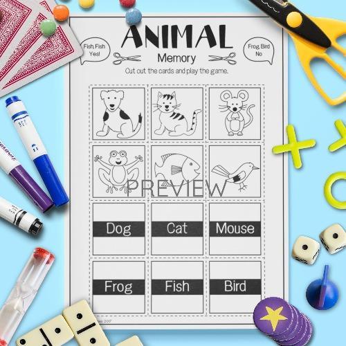 ESL English Animals Memory Game Activity Worksheet
