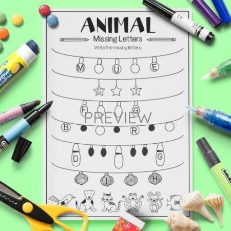 ESL English Animals Missing Letters Activity Worksheet