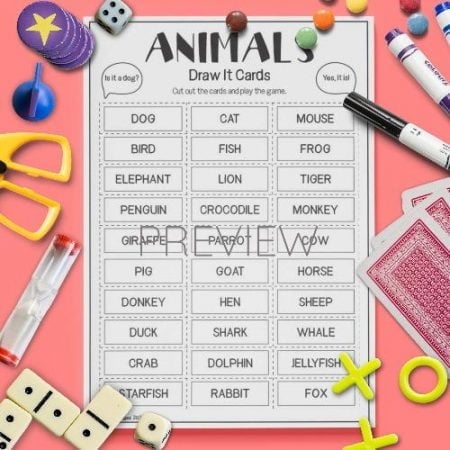 ESL English Animals Draw It Card Game Activity Worksheet