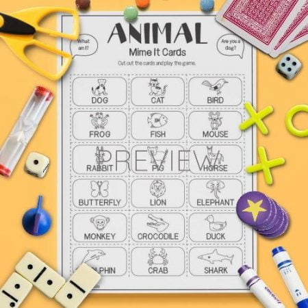 ESL English Animals Mime It Card Game Activity Worksheet