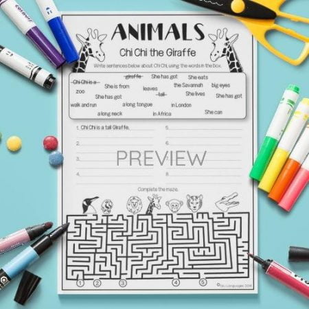 ESL English Giraffe Writing Activity Worksheet