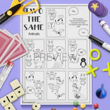 ESL English Animals Two The Same Card Game Activity Worksheet