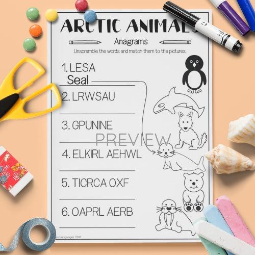 ESL English Arctic Animals Anagrams Activity Worksheet