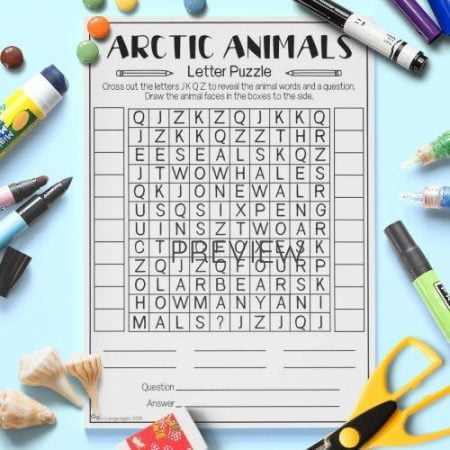 ESL English Arctic Animals Letter Puzzle Activity Worksheet