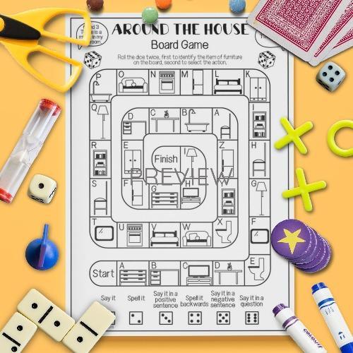 Around The House Board Game Fun Esl Worksheet For Kids