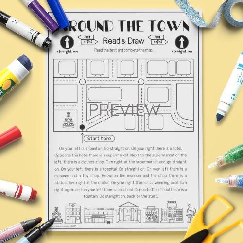 ESL English Town Read And Draw Activity Worksheet