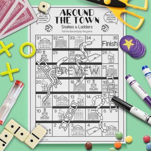 ESL English Town Snakes And Ladders Activity Worksheet
