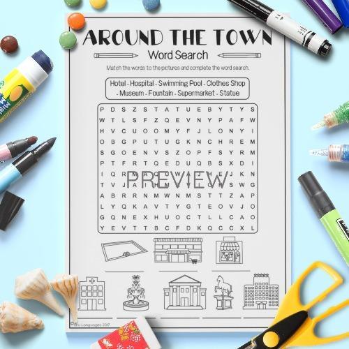 ESL English Town Word Search Activity Worksheet