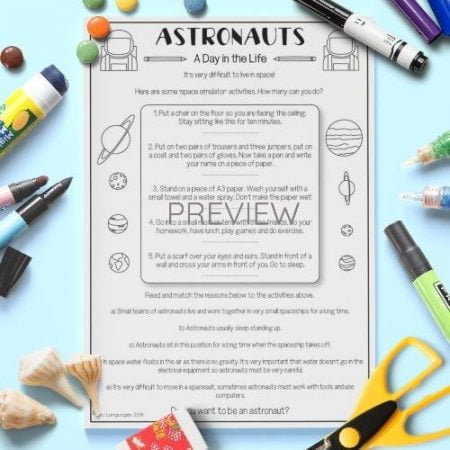 ESL English Astronaut Reading Activity Worksheet