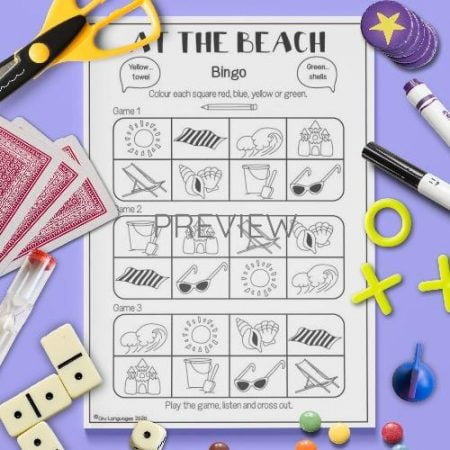 ESL English Beach Bingo Game Activity Worksheet