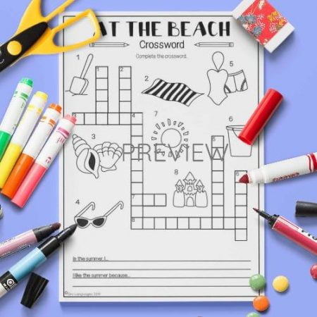ESL English Beach Crossword Activity Worksheet