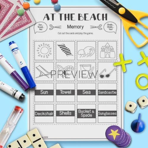 ESL English Beach Memory Game Activity Worksheet