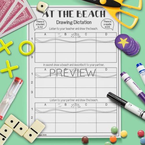 ESL English Beach Drawing Drawing Dictation Game Activity Worksheet
