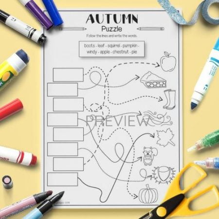 ESL English Autumn Puzzle Activity Worksheet