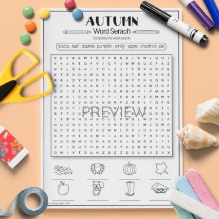 ESL English Autumn Word Search Activity Worksheet