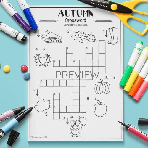 ESL English Autumn Crossword Activity Worksheet
