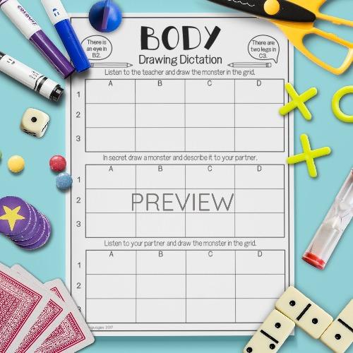 ESL English Body Drawing Dictation Game Activity Worksheet
