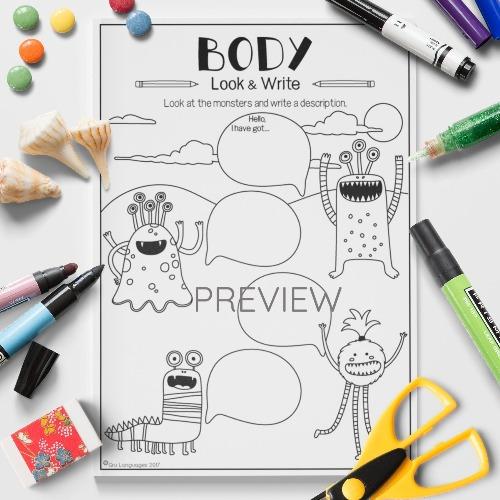 ESL English Body Monster Look And Write Activity Worksheet