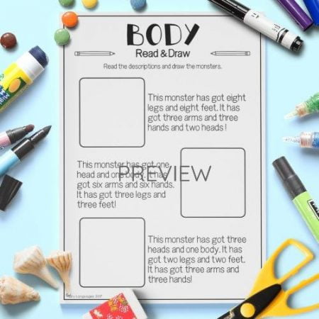 ESL English Body Monster Read And Draw Activity Worksheet