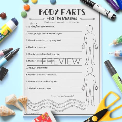 ESL English Body Parts Find The Mistakes Activity Worksheet
