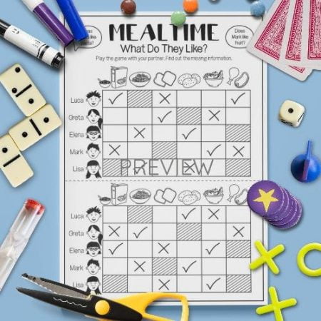 ESL English Food Mealtimes Gap Fill Game Activity Worksheet