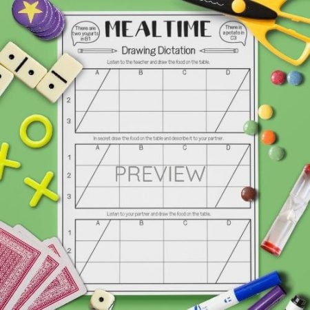 ESL English Food Mealtimes Drawing Dictation Game Activity Worksheet