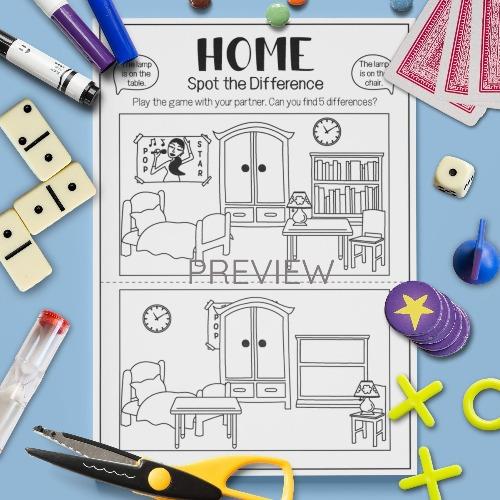 ESL English Home Spot The Difference Game Activity Worksheet