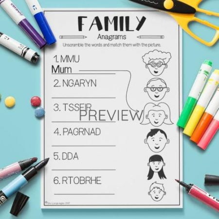ESL English Family Anagrams Activity Worksheet