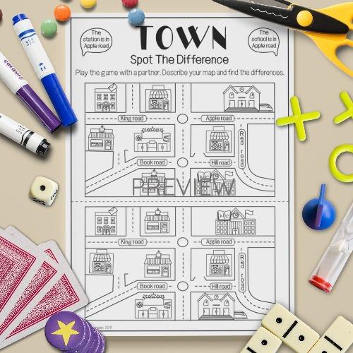 ESL Town Spot The Difference Game English Activity Worksheet