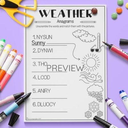 ESL English Weather Anagrams Activity Worksheet