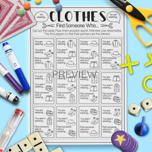 ESL English Clothes Find Someone Who Game Activity Worksheet