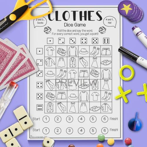 ESL English Clothes Dice Game Activity Worksheet