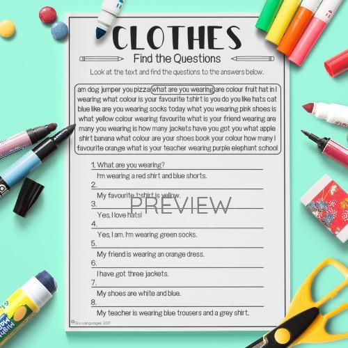 ESL English Clothes Find The Questions Activity Worksheet