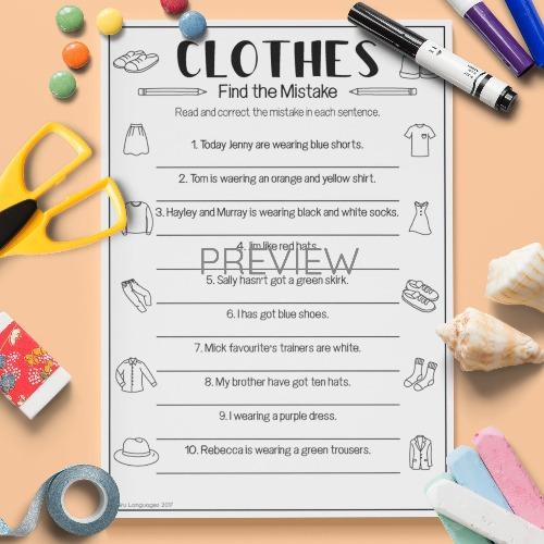 ESL English Clothes Find The Mistake Activity Worksheet