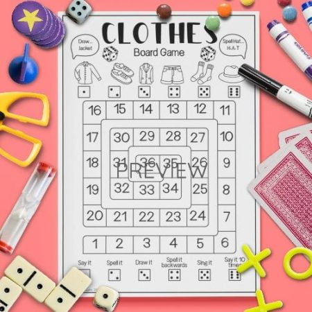 ESL English Clothes Board Game Activity Worksheet