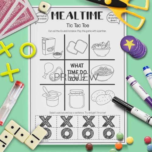 ESL English Food Mealtimes Tic Tac Toe Game Activity Worksheet