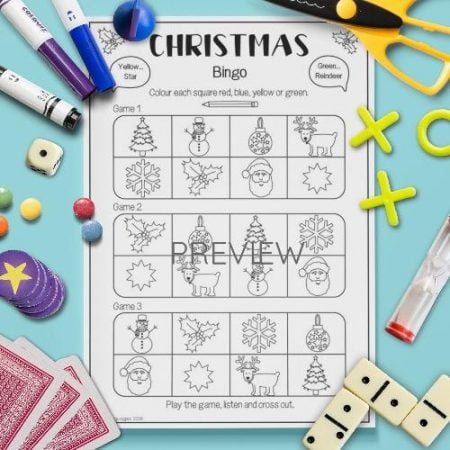 ESL English Christmas Bingo Game Activity Worksheet